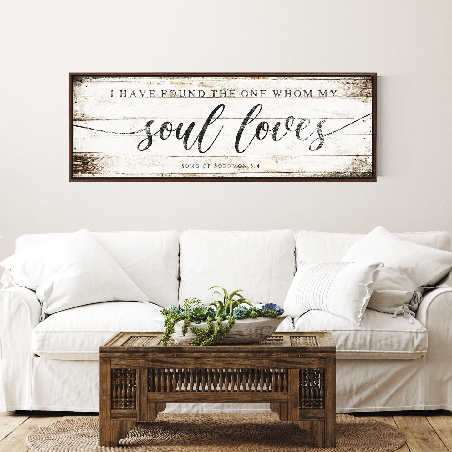 I Have Found The One Whom My Soul Loves Distressed Sign, SCRIPTURE WALL ART, Song Of Solomon 3:4, Large Rustic Canvas, Farmhouse Wall Decor