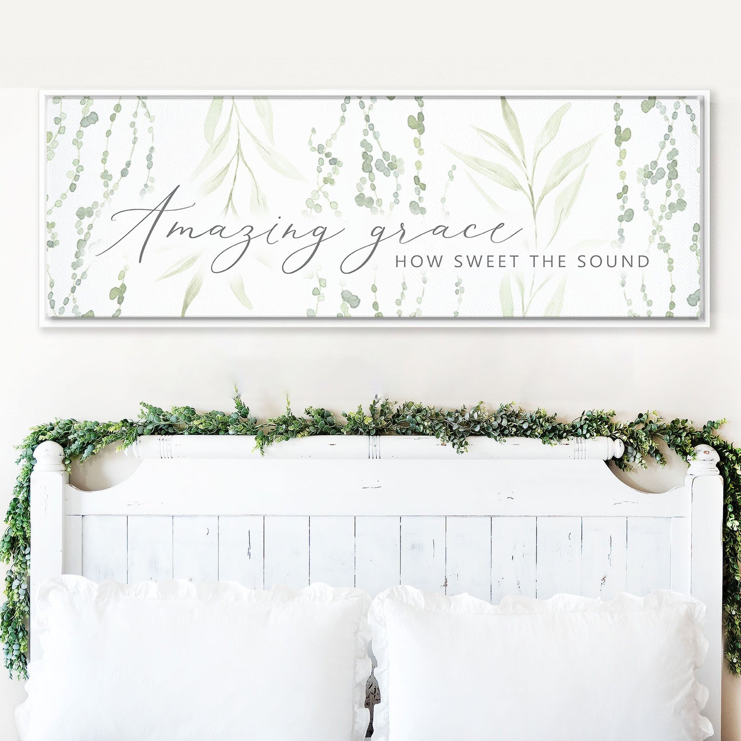 Amazing Grace, Floral Botanical Canvas Wall Art, | Christian Wall Art | Greenery Painting | Botanical Wall Art | Farmhouse