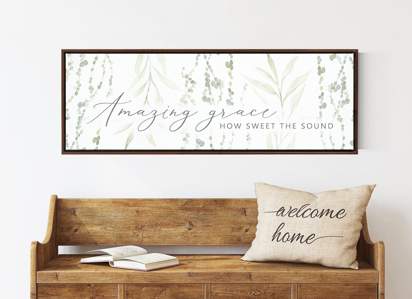 Amazing Grace, Floral Botanical Canvas Wall Art, | Christian Wall Art | Greenery Painting | Botanical Wall Art | Farmhouse