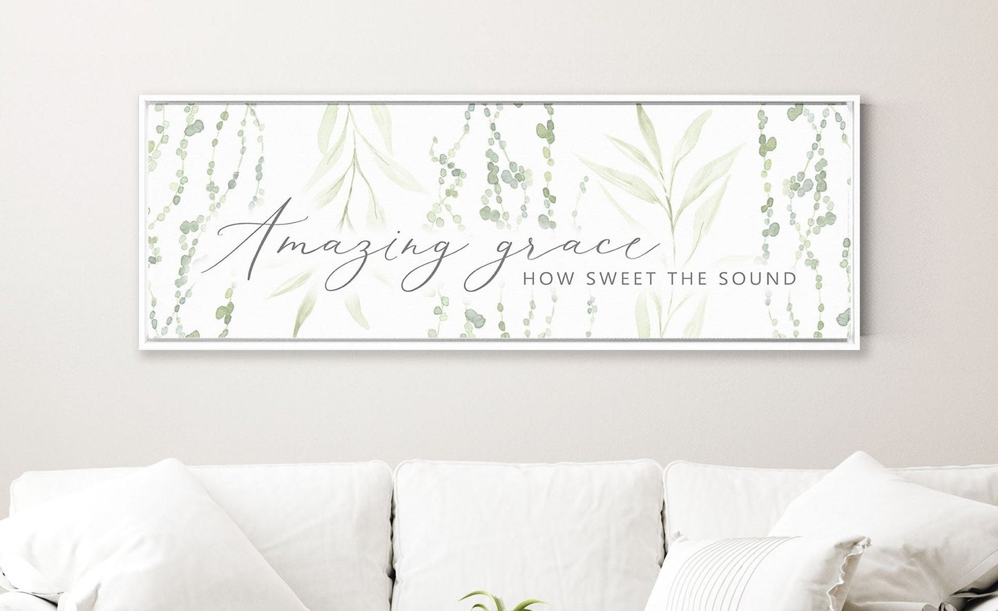 Amazing Grace, Floral Botanical Canvas Wall Art, | Christian Wall Art | Greenery Painting | Botanical Wall Art | Farmhouse