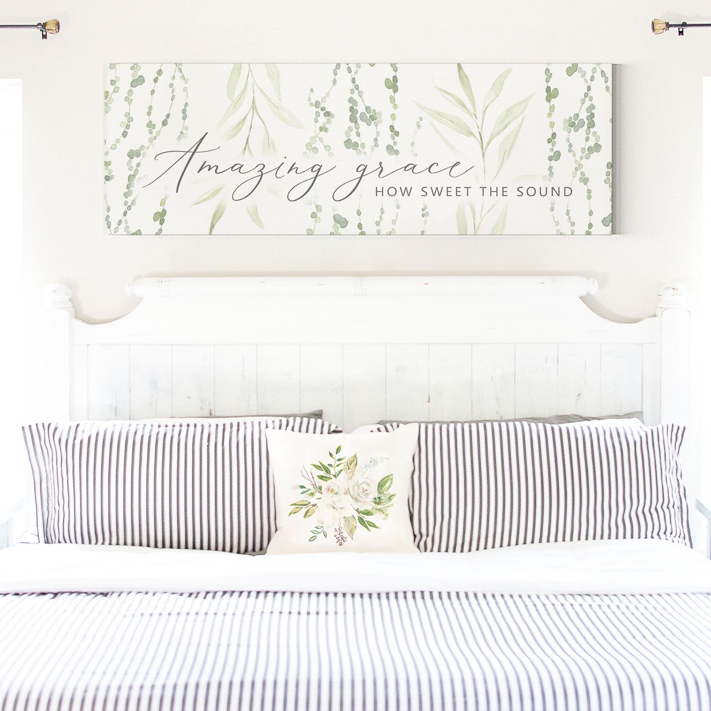 Amazing Grace, Floral Botanical Canvas Wall Art, | Christian Wall Art | Greenery Painting | Botanical Wall Art | Farmhouse