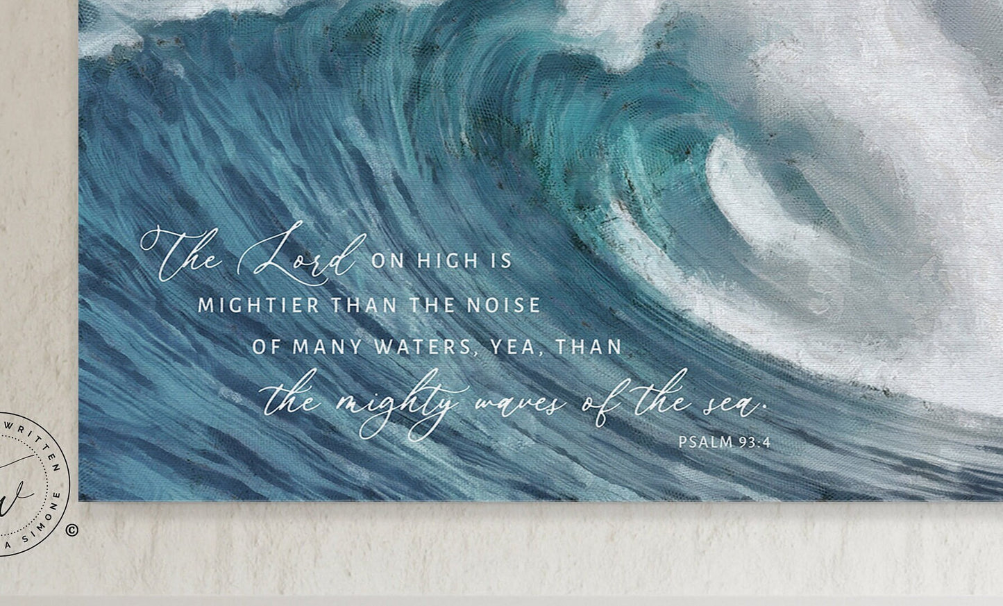 The Lord on High is Mightier Canvas Wall Art, | Christian Wall Art | Waves Coastal Beach Painting | Coastal Wall Art | Psalm 93:4 Wall Art