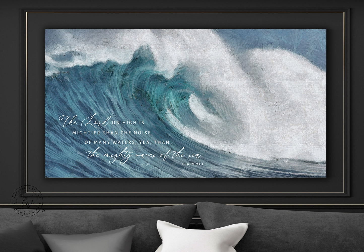 The Lord on High is Mightier Canvas Wall Art, | Christian Wall Art | Waves Coastal Beach Painting | Coastal Wall Art | Psalm 93:4 Wall Art