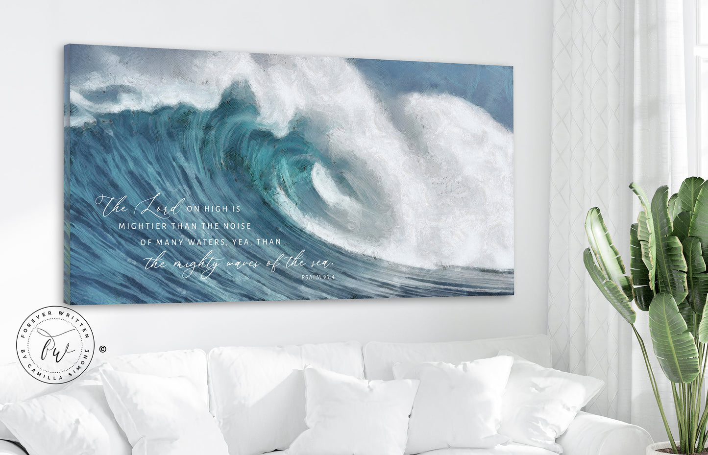 The Lord on High is Mightier Canvas Wall Art, | Christian Wall Art | Waves Coastal Beach Painting | Coastal Wall Art | Psalm 93:4 Wall Art