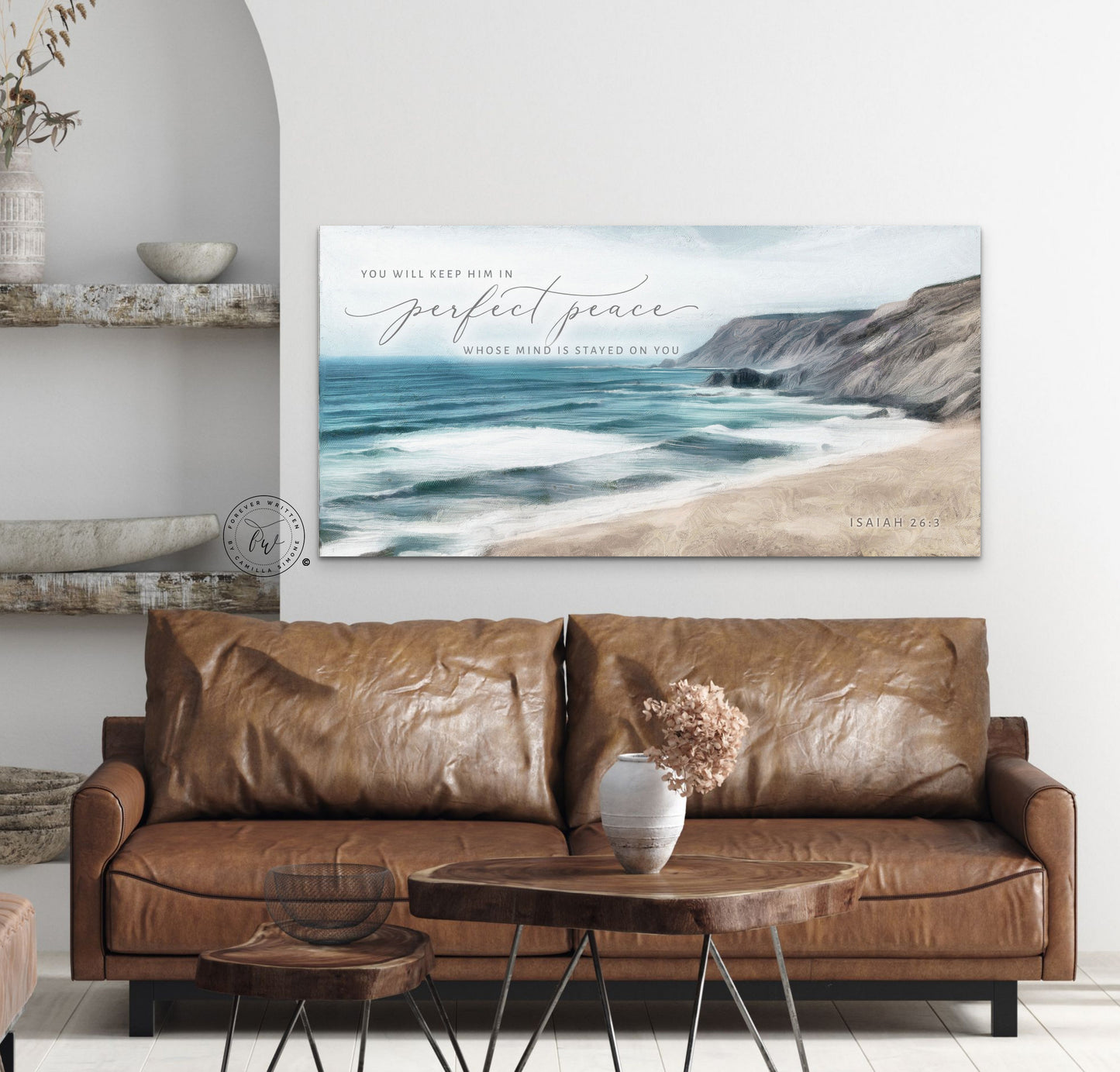 Perfect Peace Coastal Canvas Wall Art, | Christian Wall Art | Coastal Beach Painting | Beach Coastal Wall Art | Isaiah 26:3 Wall Art