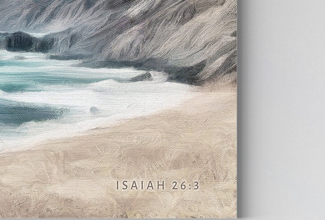 Perfect Peace Coastal Canvas Wall Art, | Christian Wall Art | Coastal Beach Painting | Beach Coastal Wall Art | Isaiah 26:3 Wall Art