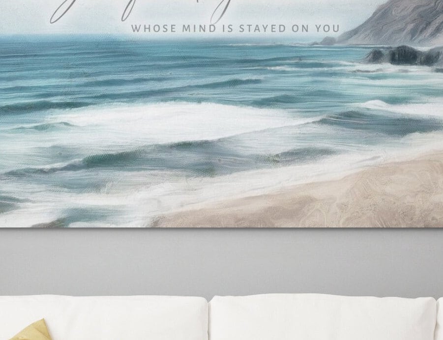 Perfect Peace Coastal Canvas Wall Art, | Christian Wall Art | Coastal Beach Painting | Beach Coastal Wall Art | Isaiah 26:3 Wall Art