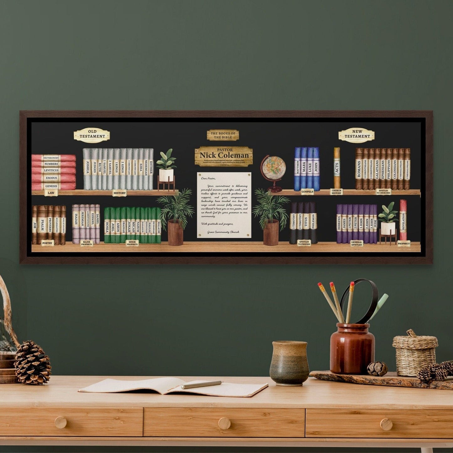 Christian Wall Art, Personalized Books of the Bible Watercolor Canvas Print, Christian Home Décor, Personalized Pastor, or Student Gift