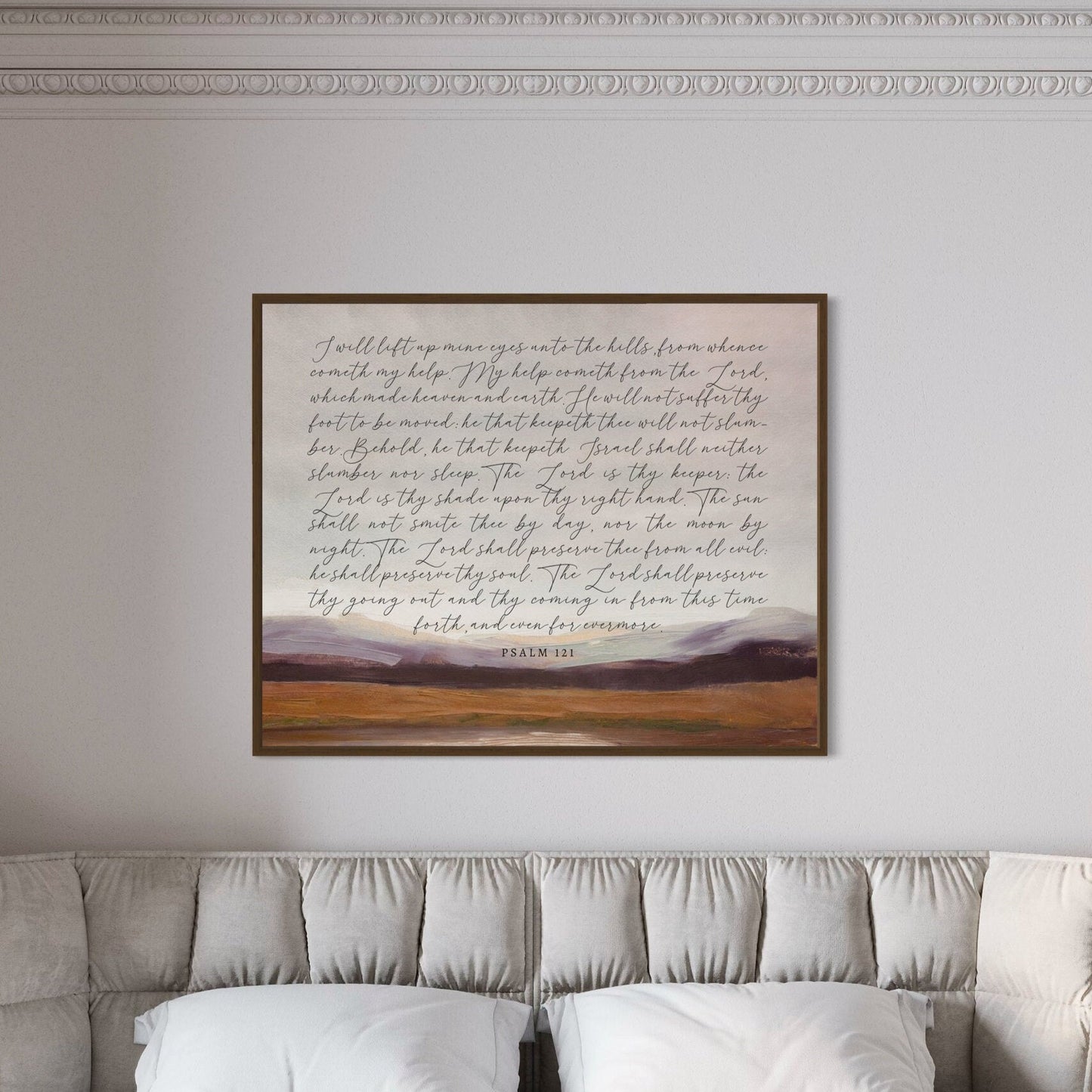 Christian Wall Art - PSALM 121 Scripture Wall Art | I Will Lift Up My Eyes to the Hills | Vintage Landscape Painting | Christian Wall Art