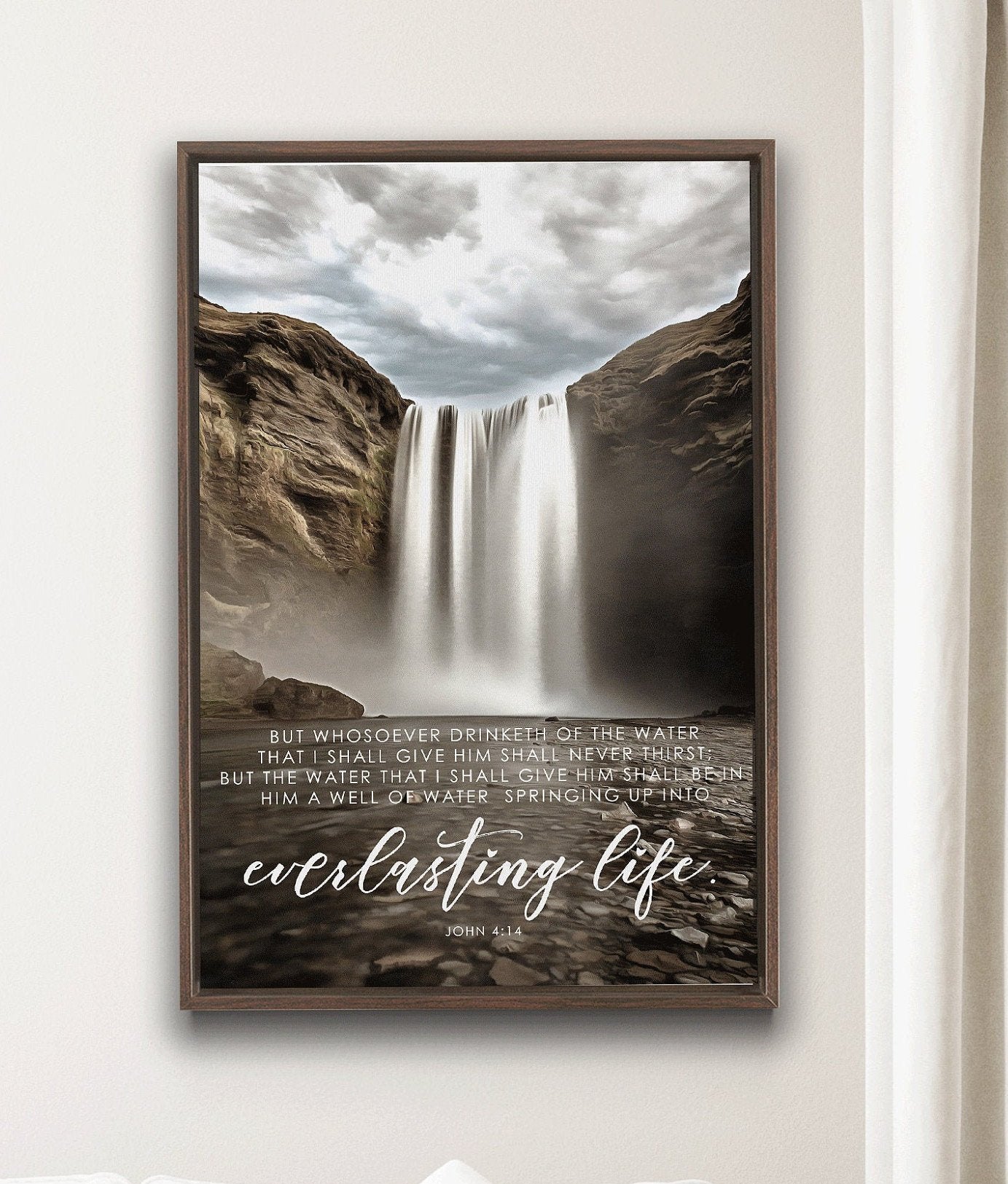 Scripture Wall Art John 4:14 | Bible Verse Sign | Christian Wall Decor | Bible Verse Wall Art | Everlasting Life Waterfall Canvas - Forever Written