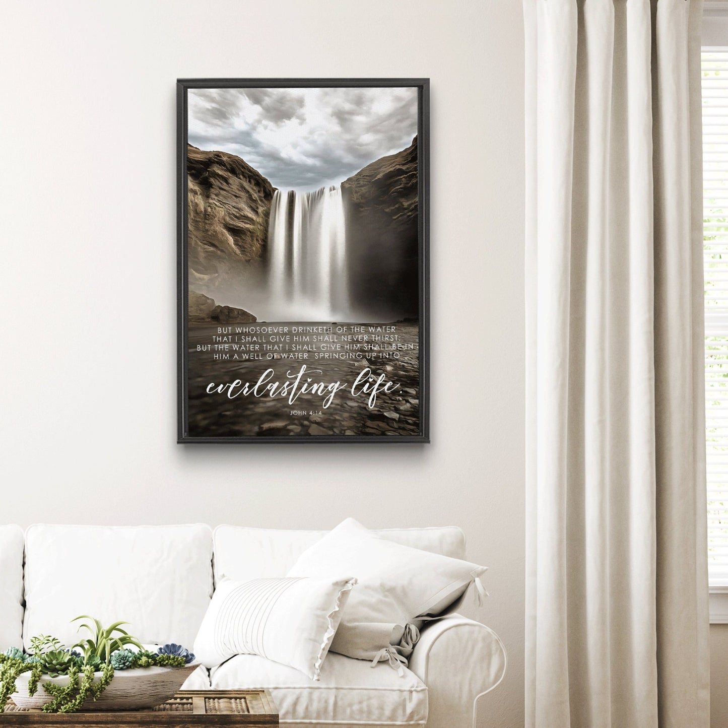 Scripture Wall Art John 4:14 | Bible Verse Sign | Christian Wall Decor | Bible Verse Wall Art | Everlasting Life Waterfall Canvas - Forever Written