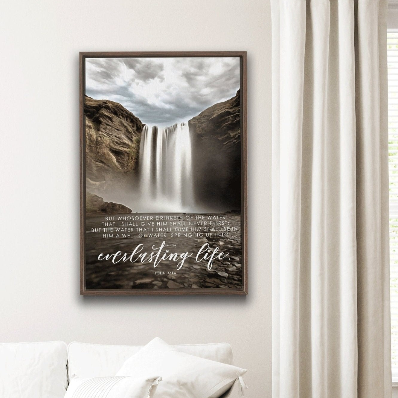 Scripture Wall Art John 4:14 | Bible Verse Sign | Christian Wall Decor | Bible Verse Wall Art | Everlasting Life Waterfall Canvas - Forever Written