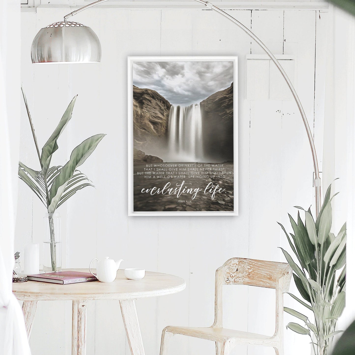 Scripture Wall Art John 4:14 | Bible Verse Sign | Christian Wall Decor | Bible Verse Wall Art | Everlasting Life Waterfall Canvas - Forever Written