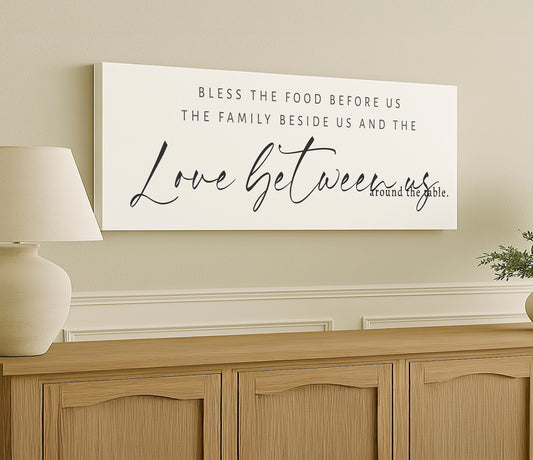 a picture of a sign on a wall above a dresser