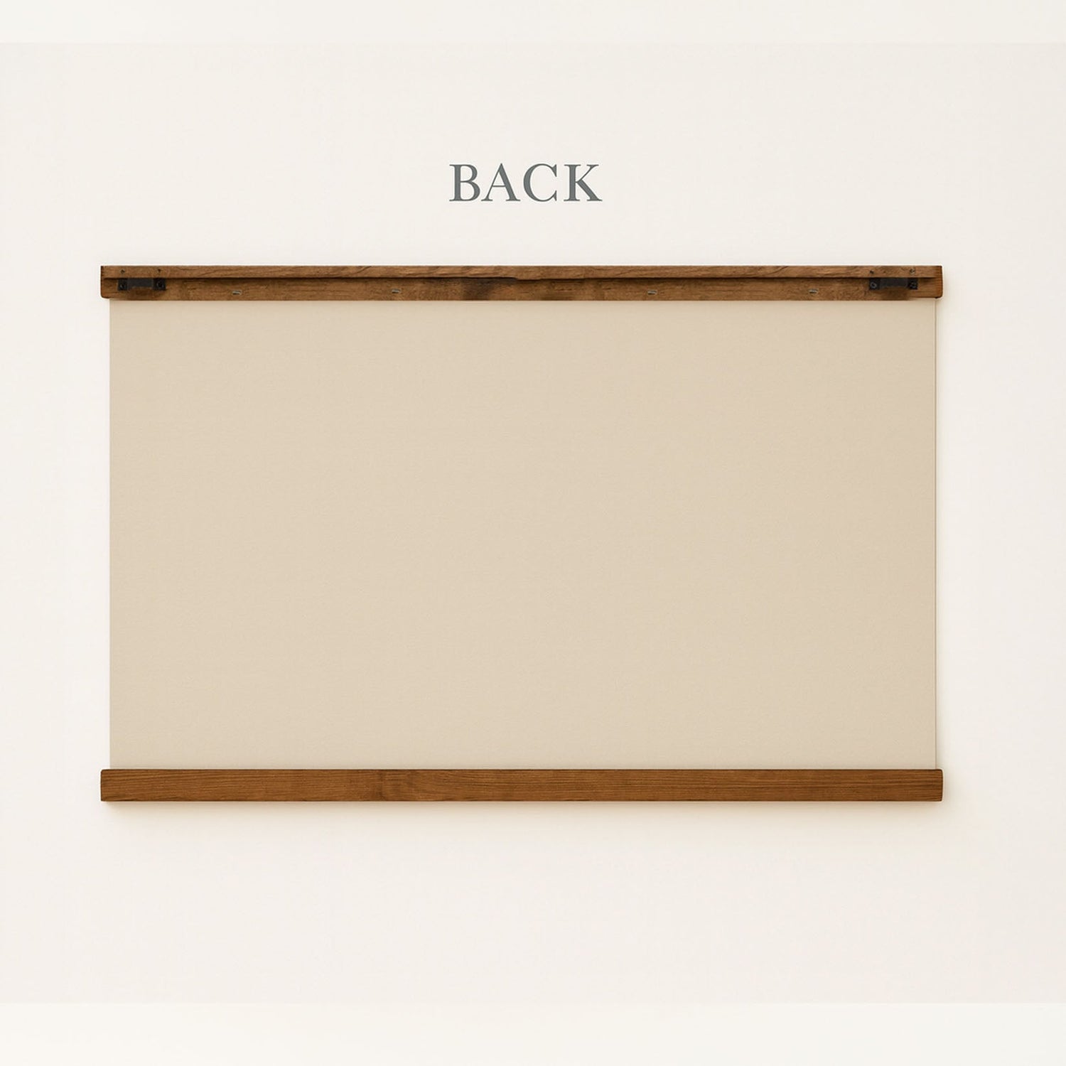 a blank canvas or board mounted on a wall, with the word "BACK" written above it.