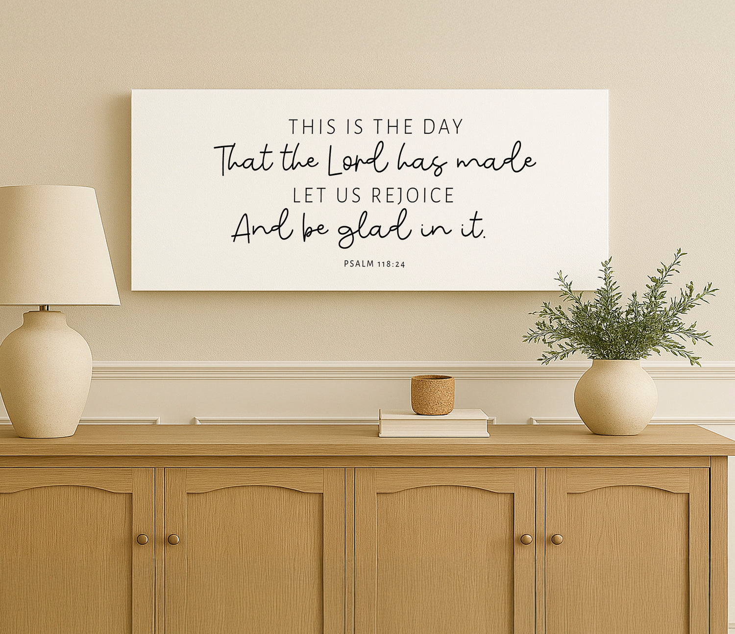 a picture of a quote on a wall above a dresser