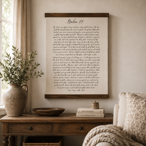 Scripture HANGING CANVAS Psalm 27 | Christian Wall Decor | Bible Verse Hanging Canvas | Psalm 27 Scripture Wall Art Wood Hanging Canvas
