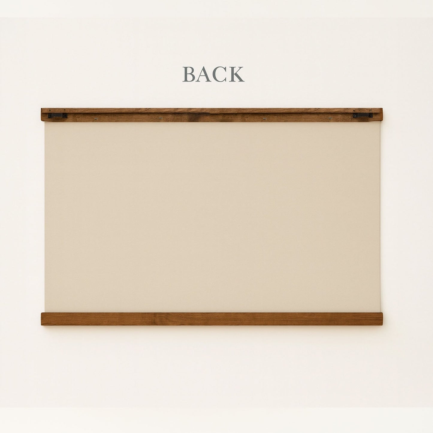 a blank canvas or board mounted on a wall, with the word "BACK" written above it.
