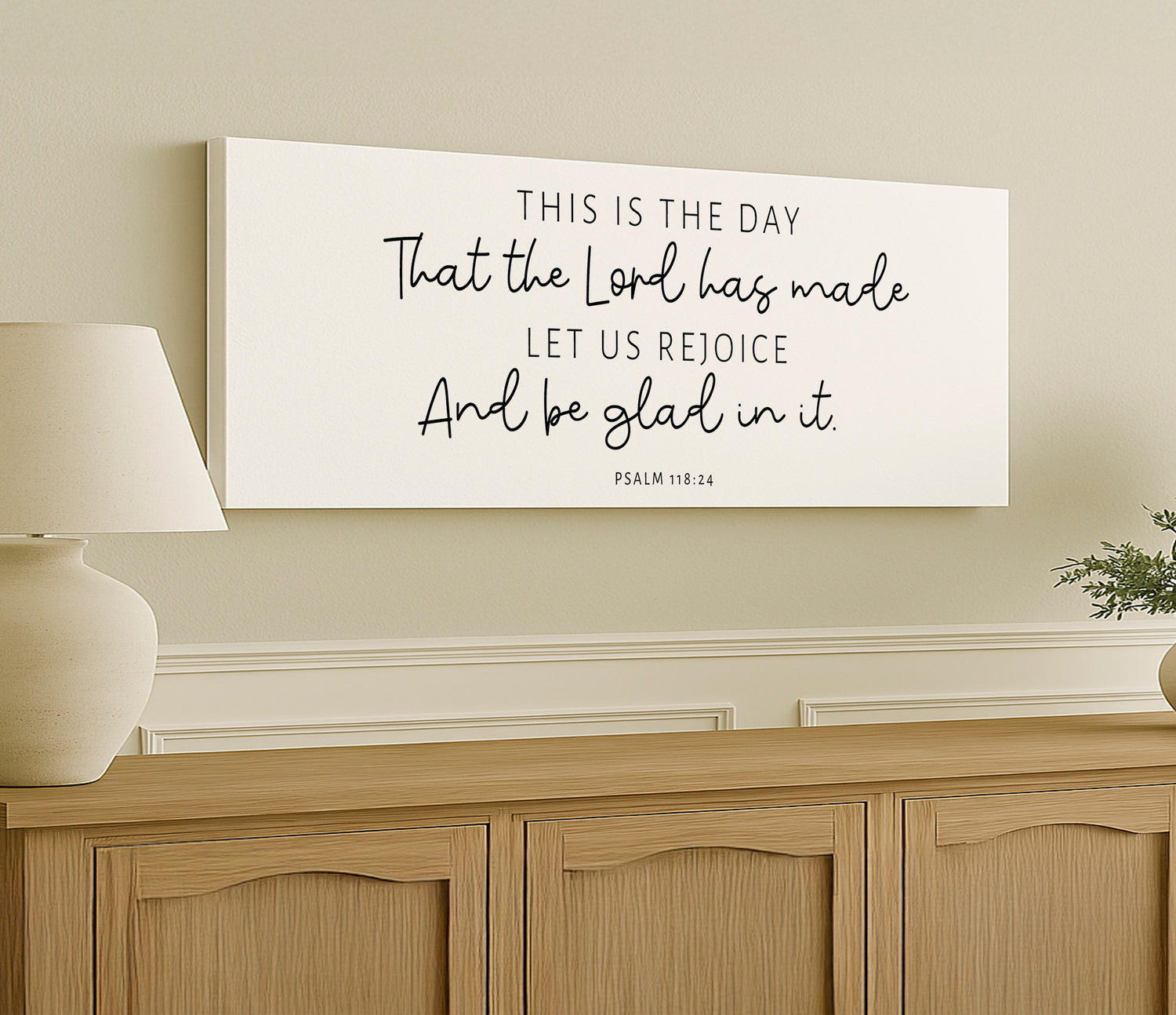 a picture of a quote on a wall above a dresser