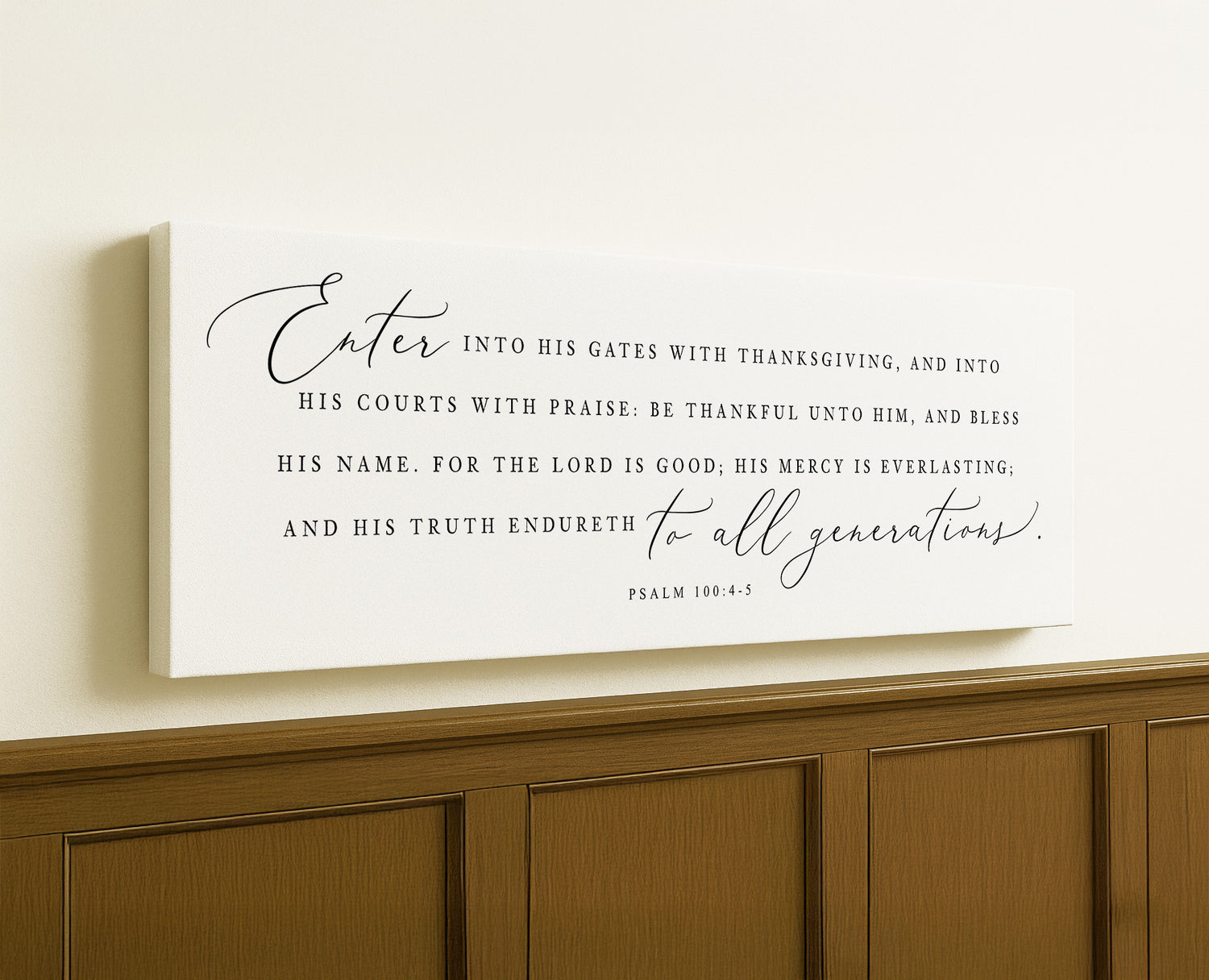 a white canvas with a bible verse on it