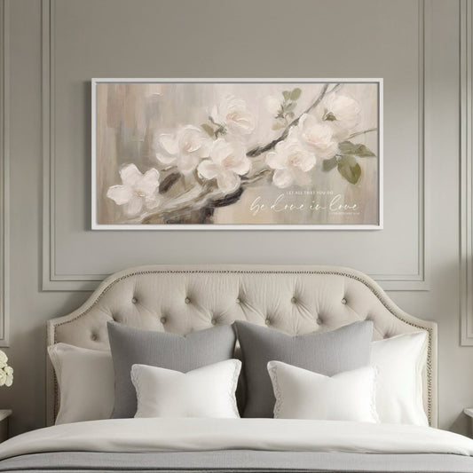 Done In Love | Neutral Floral Wall Art | Scripture Botanical Print