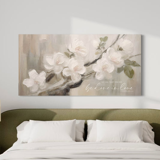 Done In Love | Neutral Floral Wall Art | Scripture Botanical Print