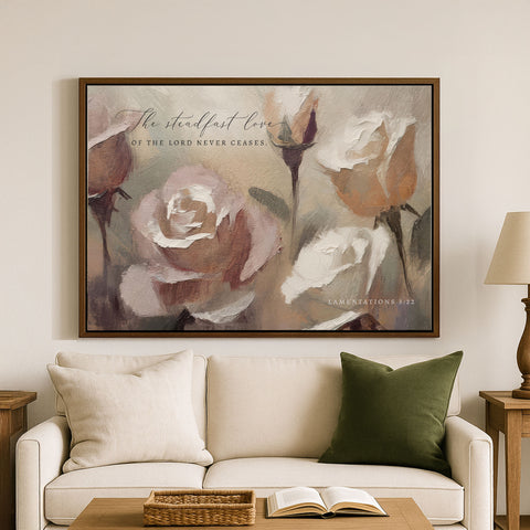 The steadfast Love of the Lord | Lamentations 3:22 | Roses Framed Sign