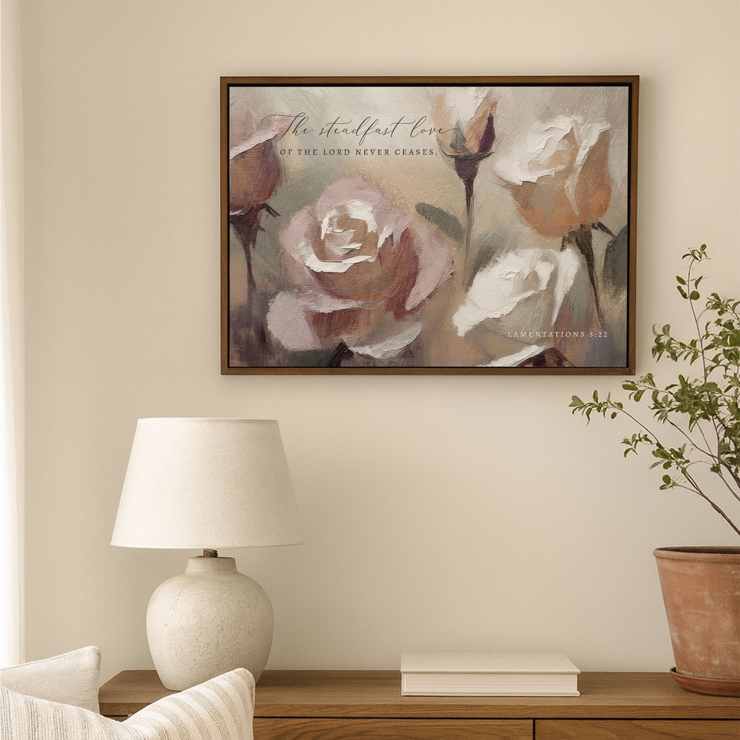 The steadfast Love of the Lord | Lamentations 3:22 | Roses Framed Sign
