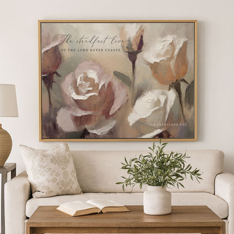 The steadfast Love of the Lord | Lamentations 3:22 | Roses Framed Sign