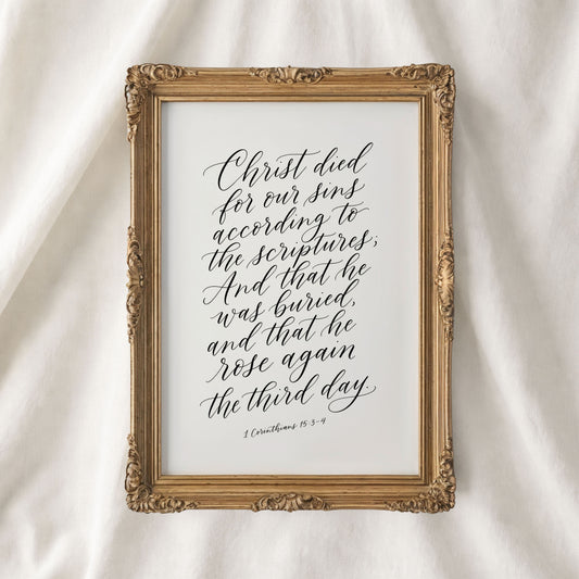 Christ Died for Our Sins | Christian Scripture Wall Art | Digital Download