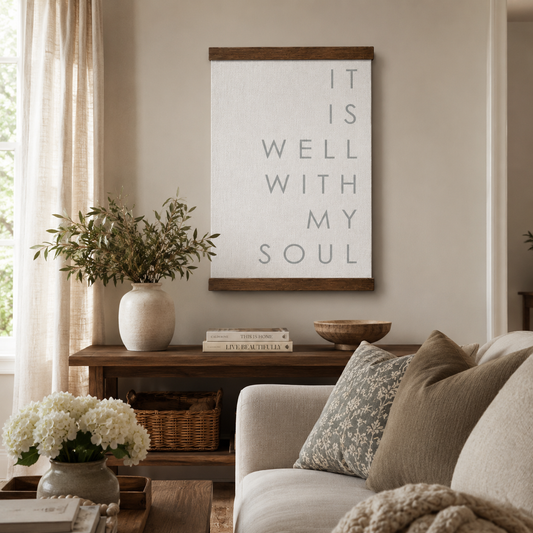IT IS WELL With My Soul |Hymn Hanging Canvas | It Is Well Modern Farmhouse Wall Art Wood Hanging Canvas