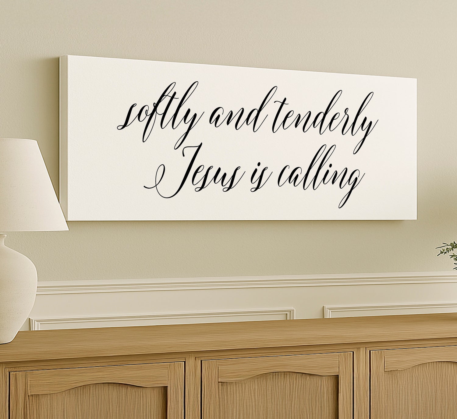 a white sign that says, softly and totally jesus is calling