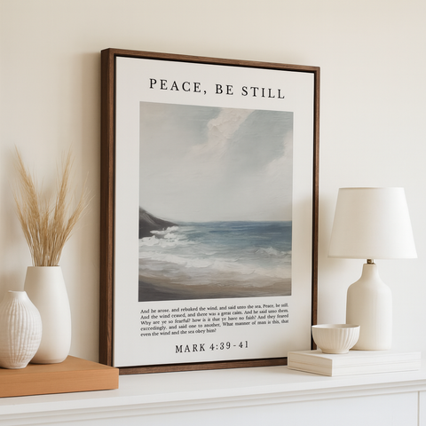 A framed poster of a seascape with the text 