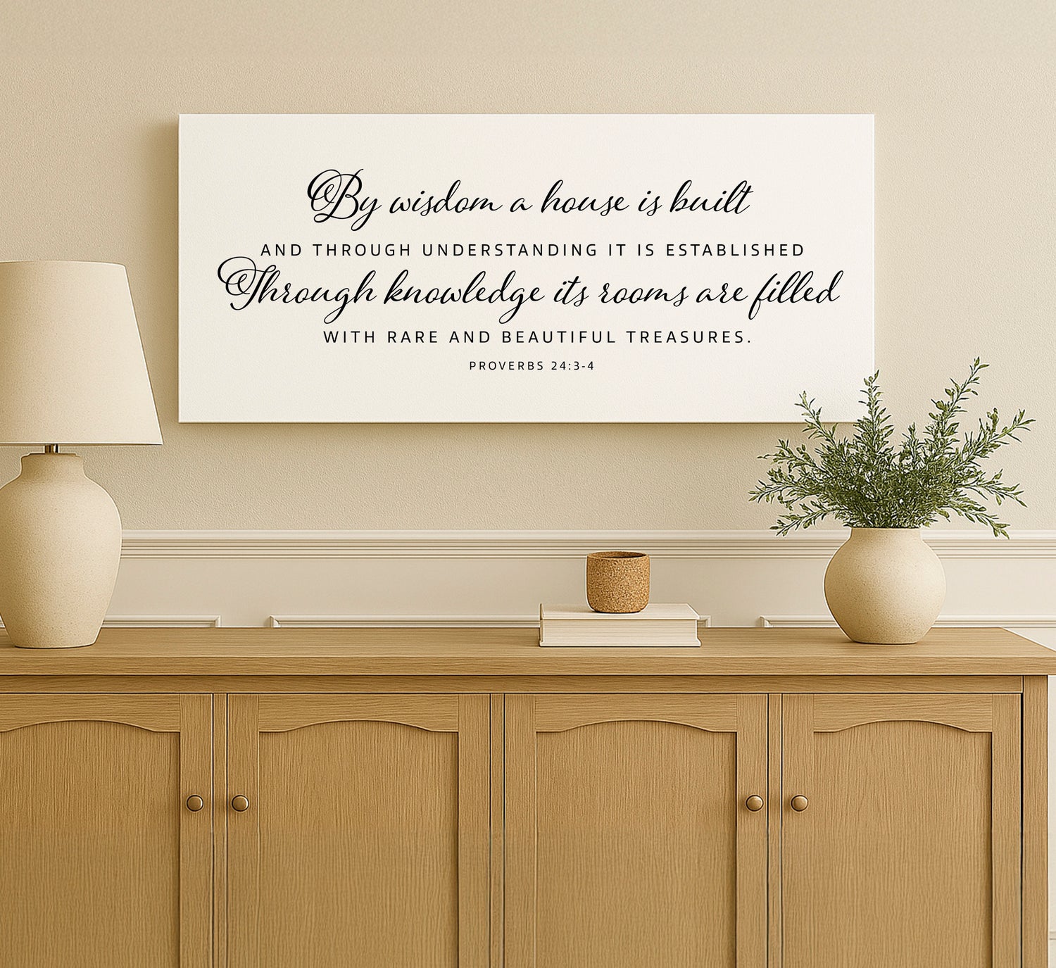 a picture of a quote on a wall above a dresser