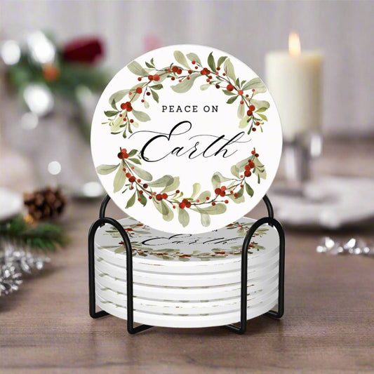 Set of 6 Ceramic "Peace on Earth" Christmas Coasters