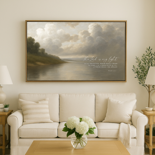 a living room with a white couch and a coffee table