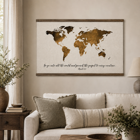 Go Ye Into All The World And Preach The Gospel Rustic Wood Hanging Canvas| Mark 16:15