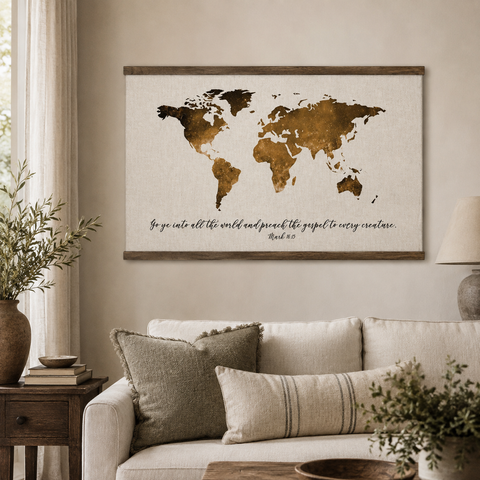 Go Ye Into All The World And Preach The Gospel Rustic Wood Hanging Canvas| Mark 16:15
