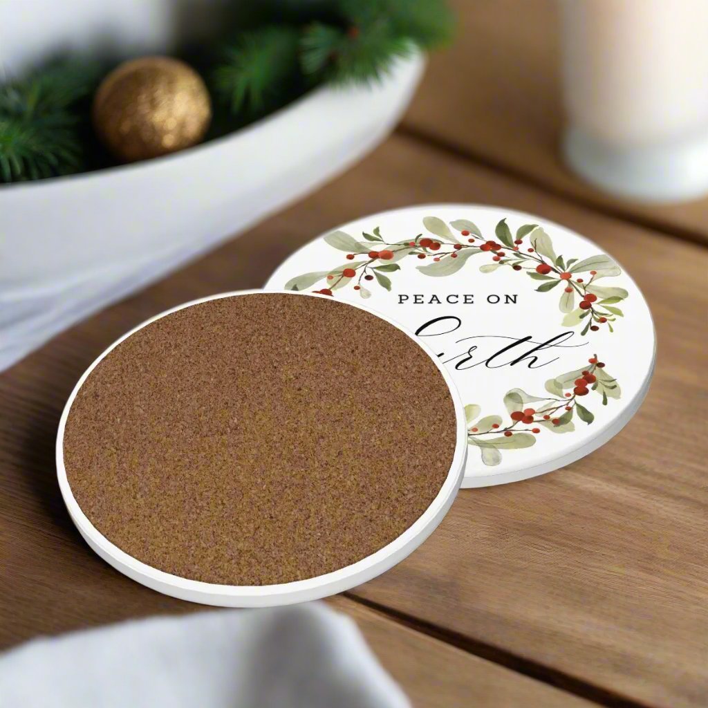 Set of 6 Ceramic "Peace on Earth" Christmas Coasters