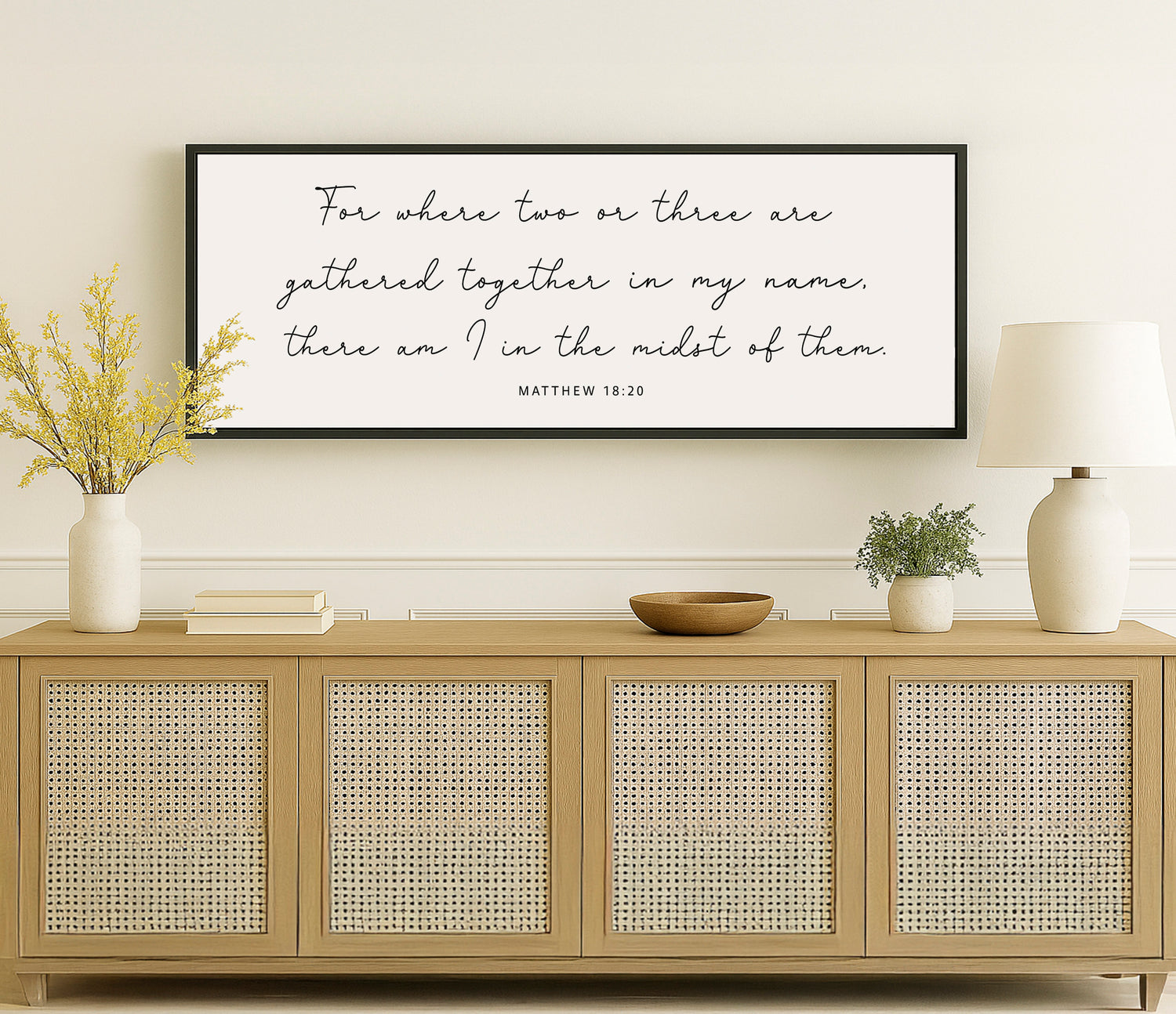 a picture of a quote on a wall above a dresser