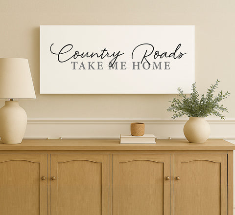 a picture of a country roads take me home sign