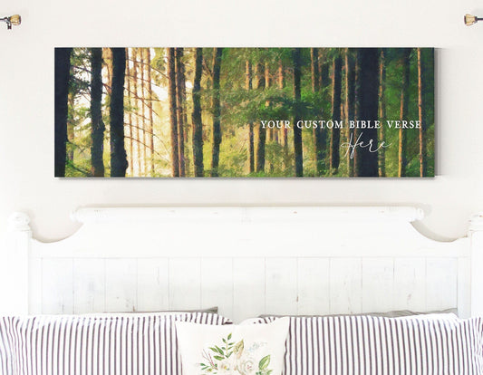 Custom Bible Verse Canvas Quote Sign | Personalized Wall Art Sign, Inspirational Canvas Wall Art | Oil painted forest canvas print