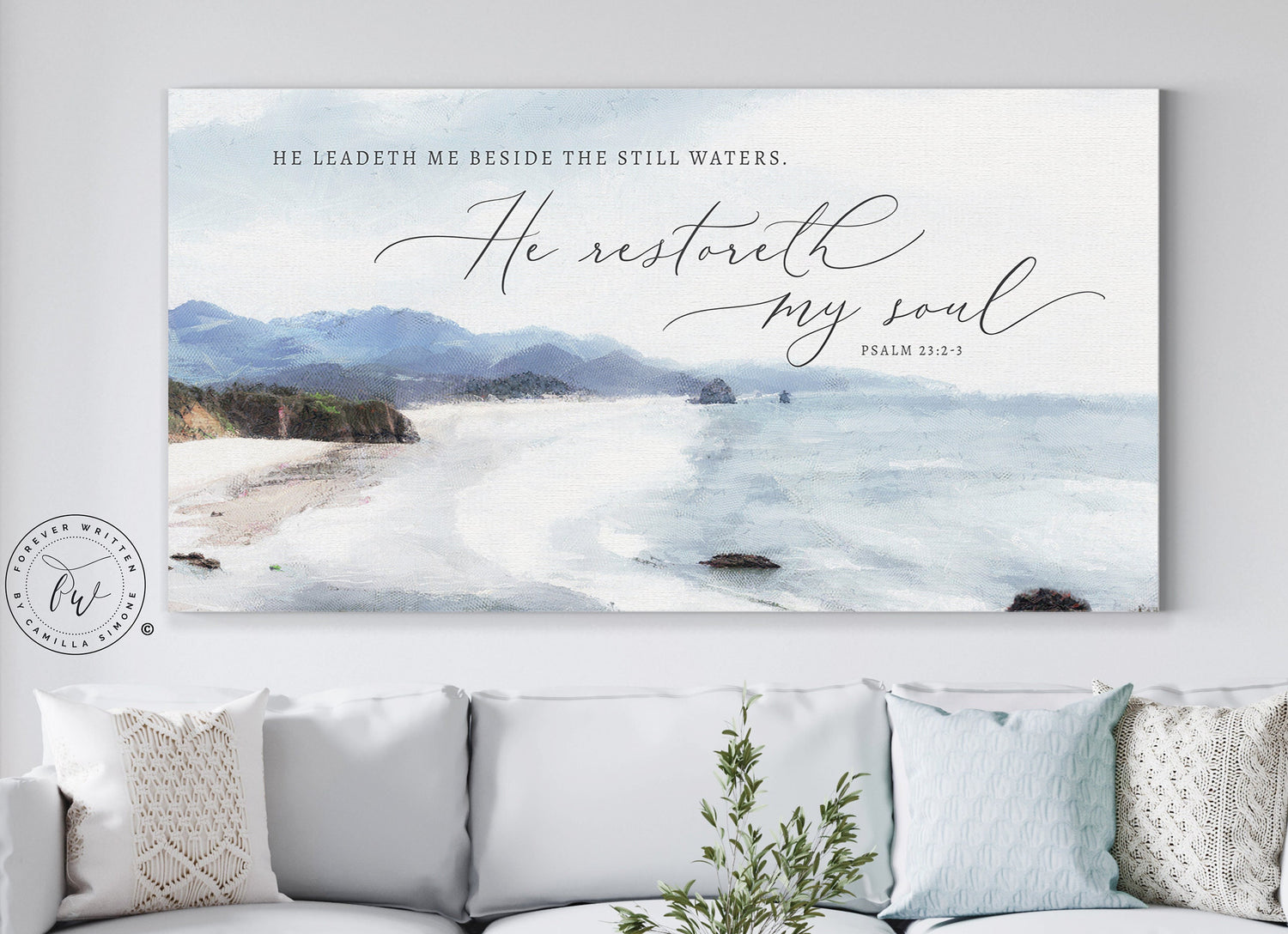 He Restoreth My Soul Coastal Canvas Wall Art | Christian Wall Art