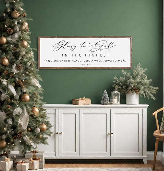 Glory to God in the Highest - Christmas Home Décor, Modern Farmhouse Wood Sign | Large Christmas sign | Christmas Décor, Christian Wall Art