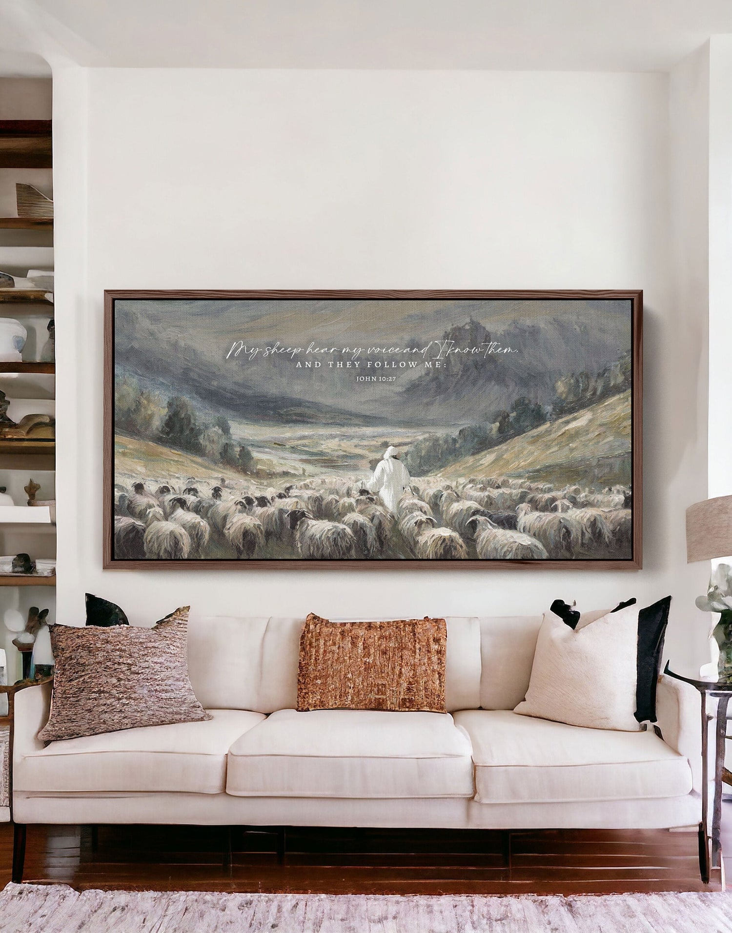 Christian Wall Art | My Sheep Know My Voice, Jesus leads the Sheep oil Painting Print on Canvas Wall Art | John 10:27 Scripture Wall Art