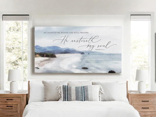 He Restoreth My Soul Coastal Canvas Wall Art | Christian Wall Art