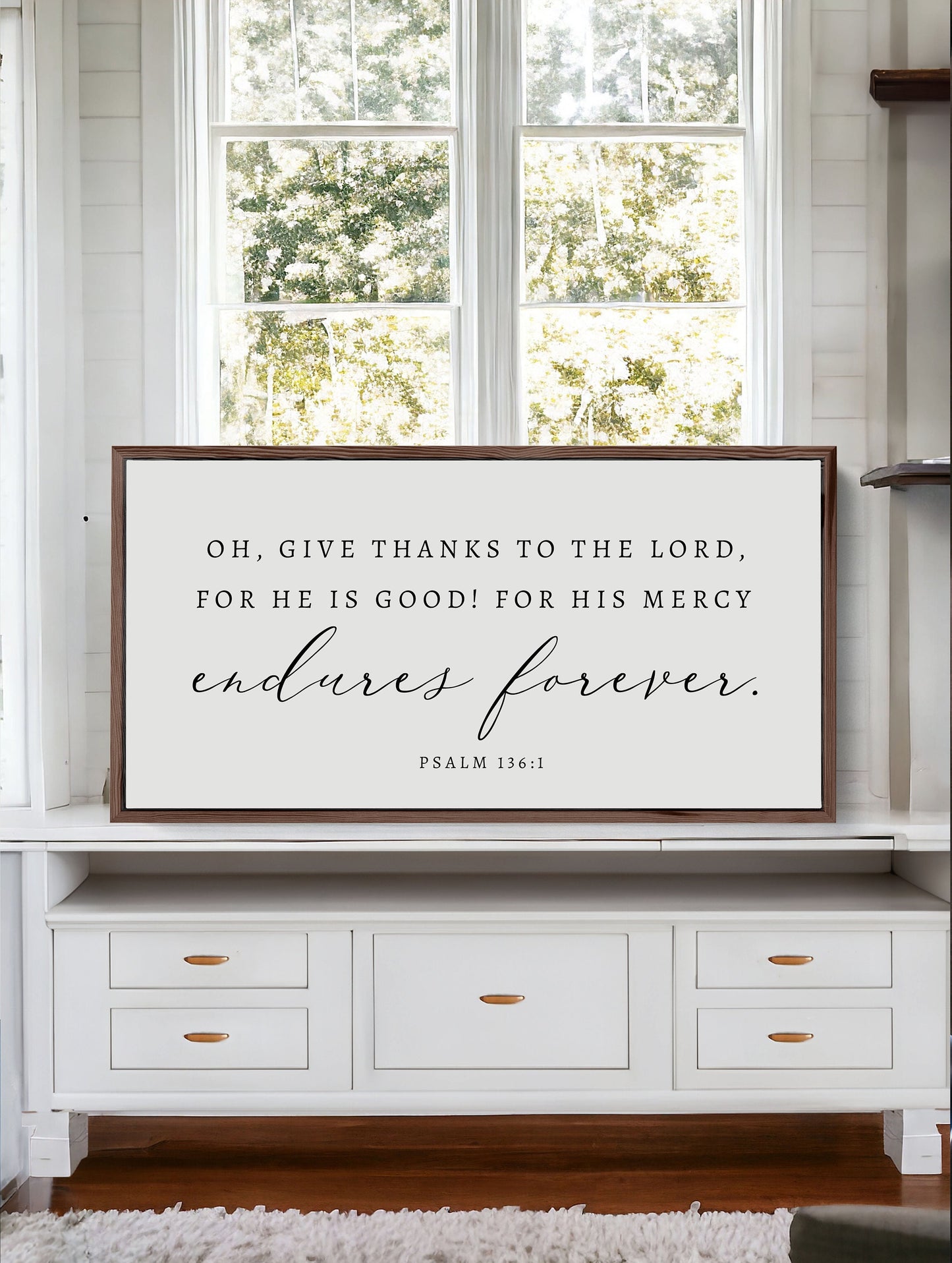 His Mercy Endures Forever | Christian Wood Sign | Give Thanks | CHRISTIAN WALL ART | Scripture Wall Art | Psalm 136:1 | Christian Home