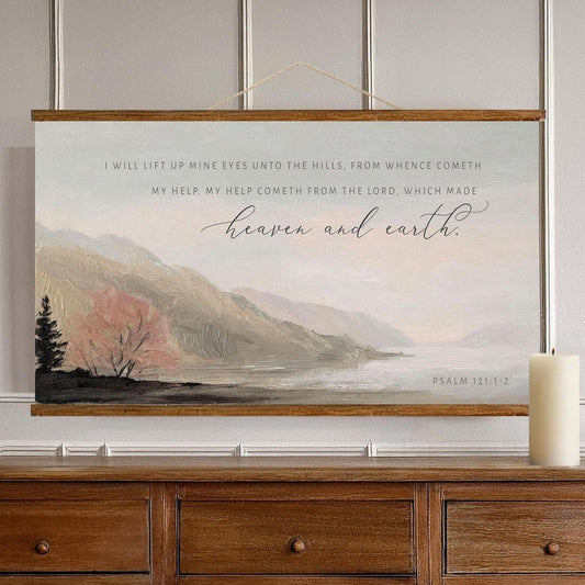 PSALM 121 | Christian Wall Art, Hanging Canvas Tapestry, Vintage Mountain Landscape, Scripture Decor, Christian Gift, Bible Verse Art Print