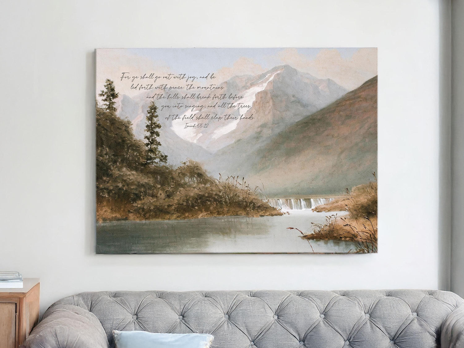 For ye shall go out with joy, and be led forth with peace | Modern Landscape Wall Art | Scripture Wall Art | Home Decor | Isaiah 55:12