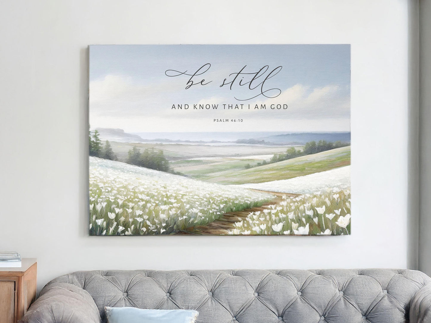 Christian Wall Art | Be Still And Know That I Am God | Modern Landscape Wall Art | Art Print | Scripture Wall Art | Home Decor | Psalm 46:10